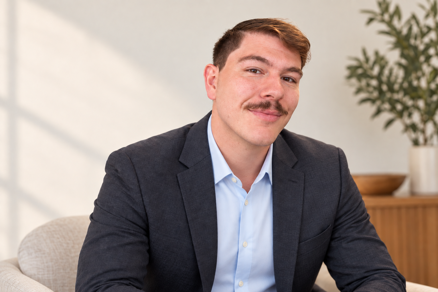 Ryan Martinez seated in a navy blazer and light blue shirt
